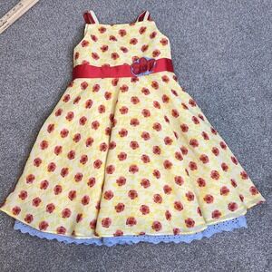 Disney Dress Girls 6‎ Belle Beauty and Beast Yellow Rose Print Sash Lace Hem